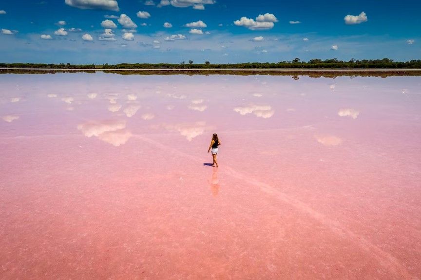 chica caminando en una extensión de arena rosada en una playa de méxico - weroad
