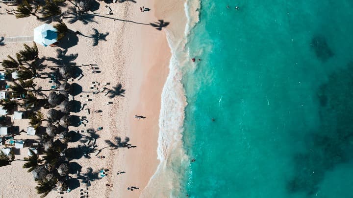 vista aerea de la playa de punta cana, palmeras y mar