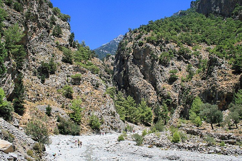 gargantas de samaria, zona donde camina gente en medio de la montaña