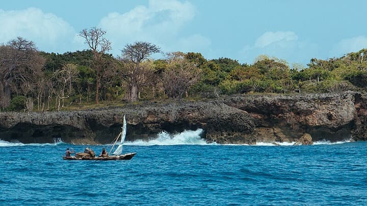 barco en el mar y vegetación al fondo en la isla de wasini